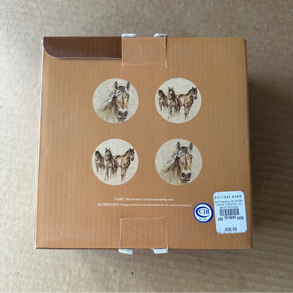 NEW Pottery Barn 6" cocktail plates, "Horse Cocktail." Equestrian. 4/box. - Picture 3 of 9